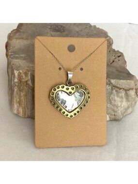 VTG Sterling Silver 925 Taxco Mexico Two Tone Hammered Heart Pendant Necklace